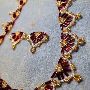 Handcrafted Beaded Necklace and Earrings Set